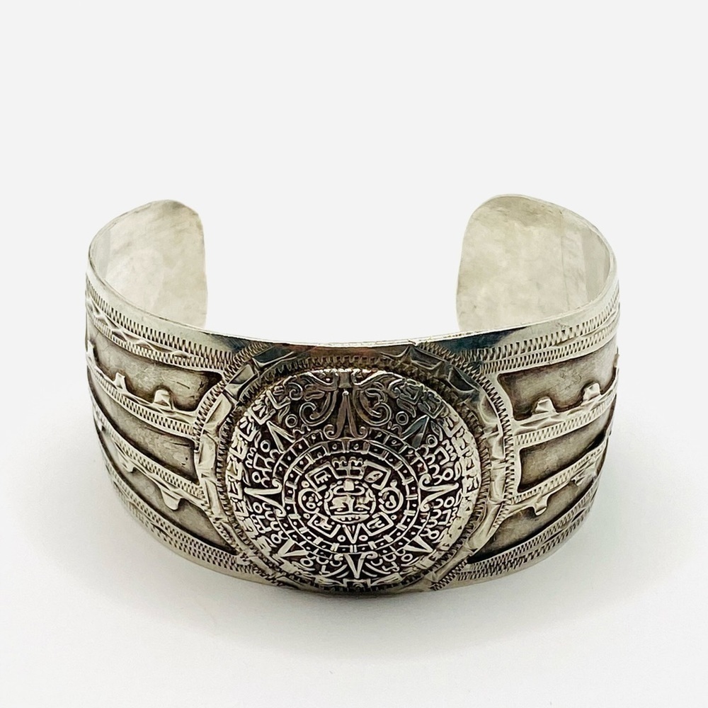 925 Sterling Mexico Cuff Vintage Mayan 60’s 70s